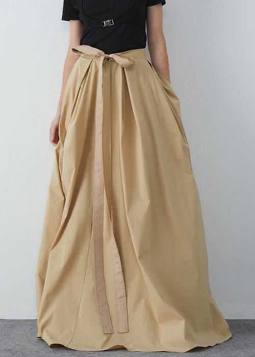 Simple Khaki Lace Up Pockets High Waist Cotton Skirts