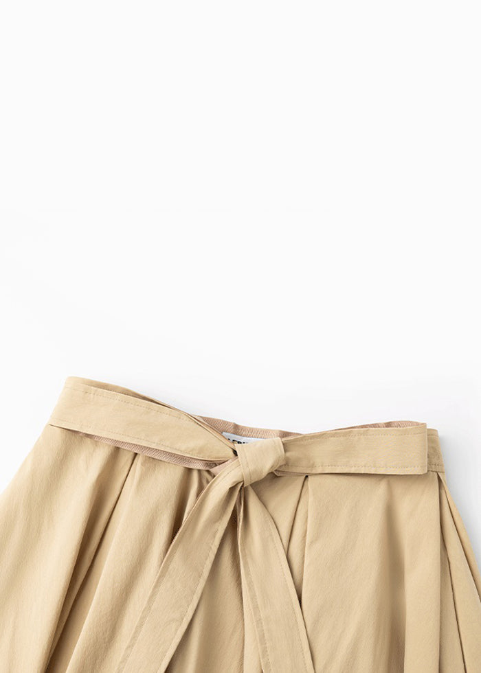 Simple Khaki Lace Up Pockets High Waist Cotton Skirts