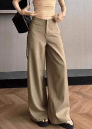 Simple Khaki Pockets Solid High Waist Spandex Pants Summer