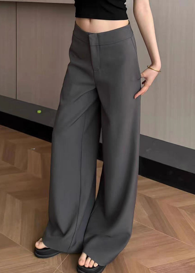 Simple Khaki Pockets Solid High Waist Spandex Pants Summer