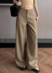 Simple Khaki Pockets Solid High Waist Spandex Pants Summer
