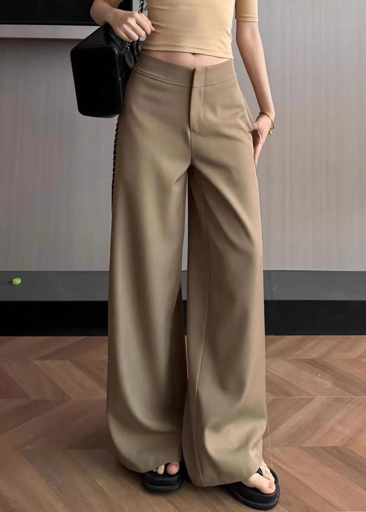 Simple Khaki Pockets Solid High Waist Spandex Pants Summer