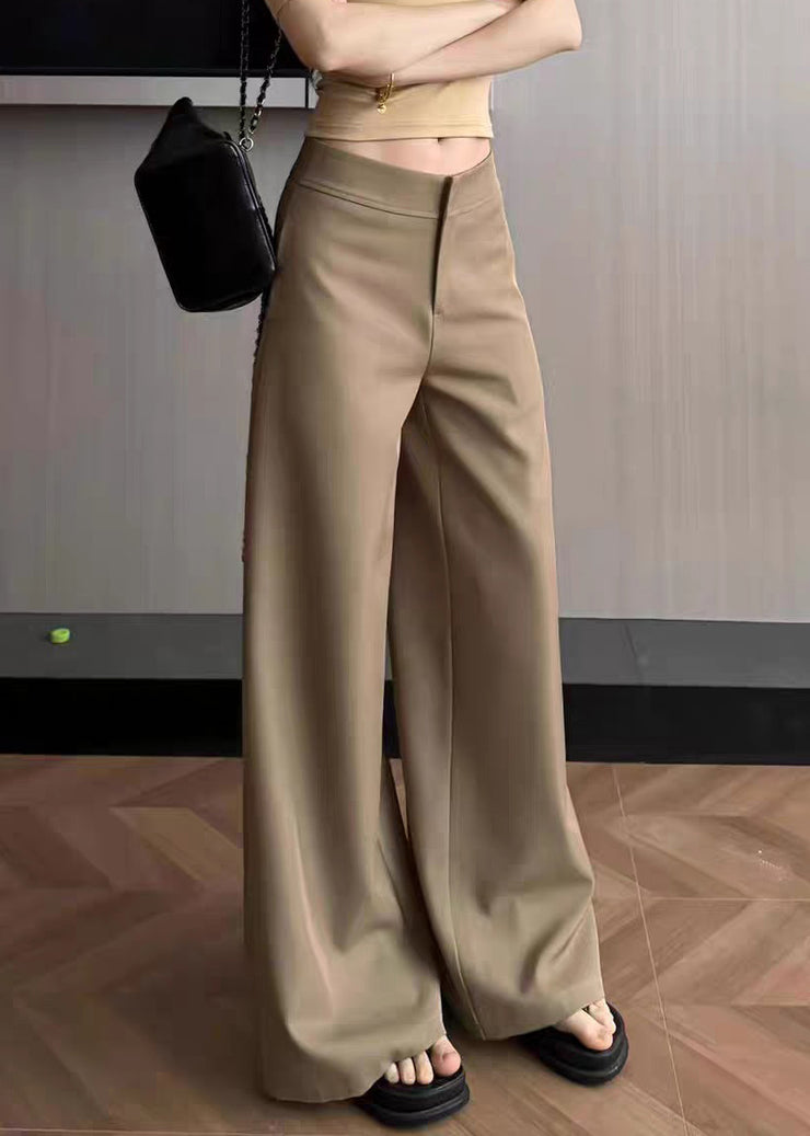 Simple Khaki Pockets Solid High Waist Spandex Pants Summer
