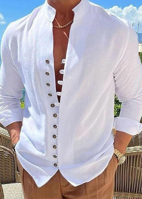Simple Khaki Stand Collar Button Solid Cotton Men&