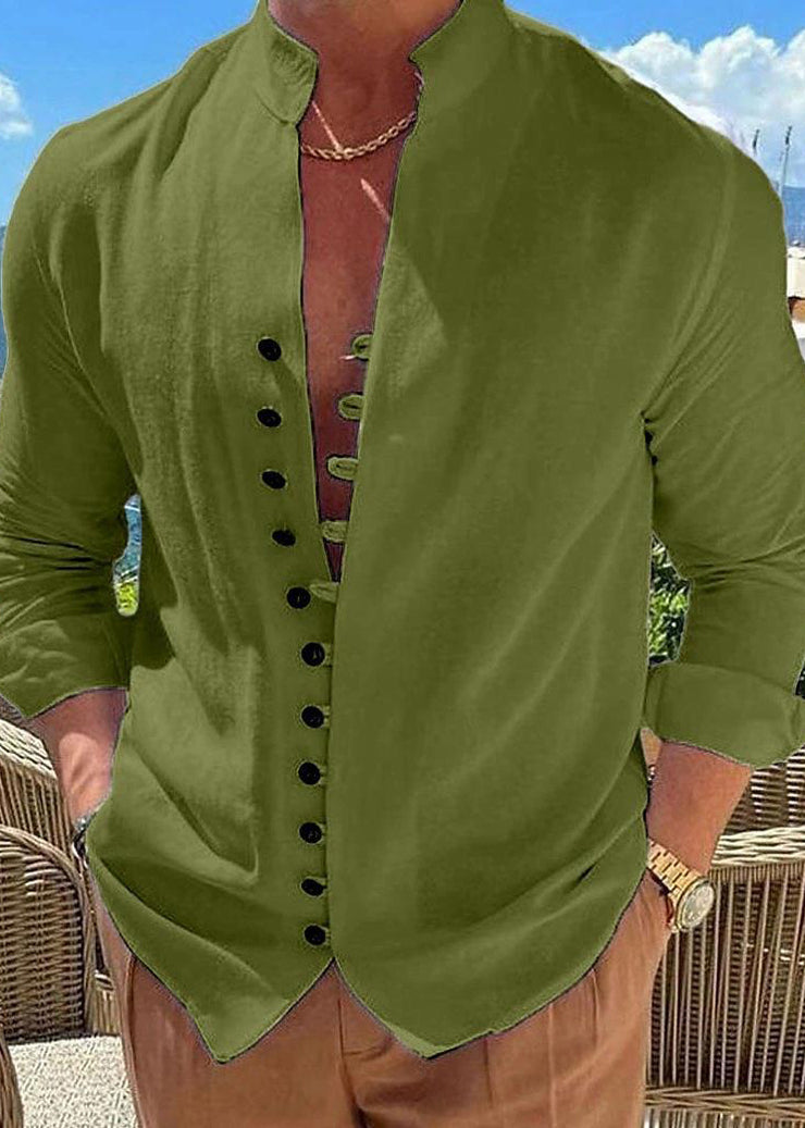 Simple Khaki Stand Collar Button Solid Cotton Men&