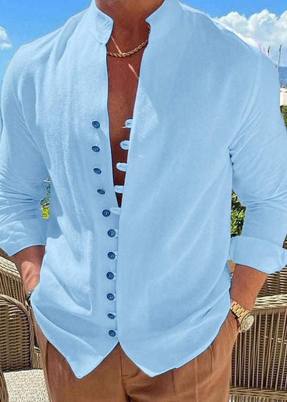 Simple Khaki Stand Collar Button Solid Cotton Men&
