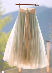 Simple Light Blue Wrinkled Lace Up Tulle Skirt Summer