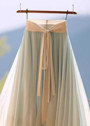 Simple Light Blue Wrinkled Lace Up Tulle Skirt Summer