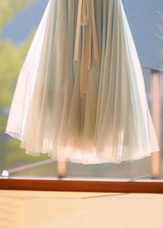 Simple Light Blue Wrinkled Lace Up Tulle Skirt Summer