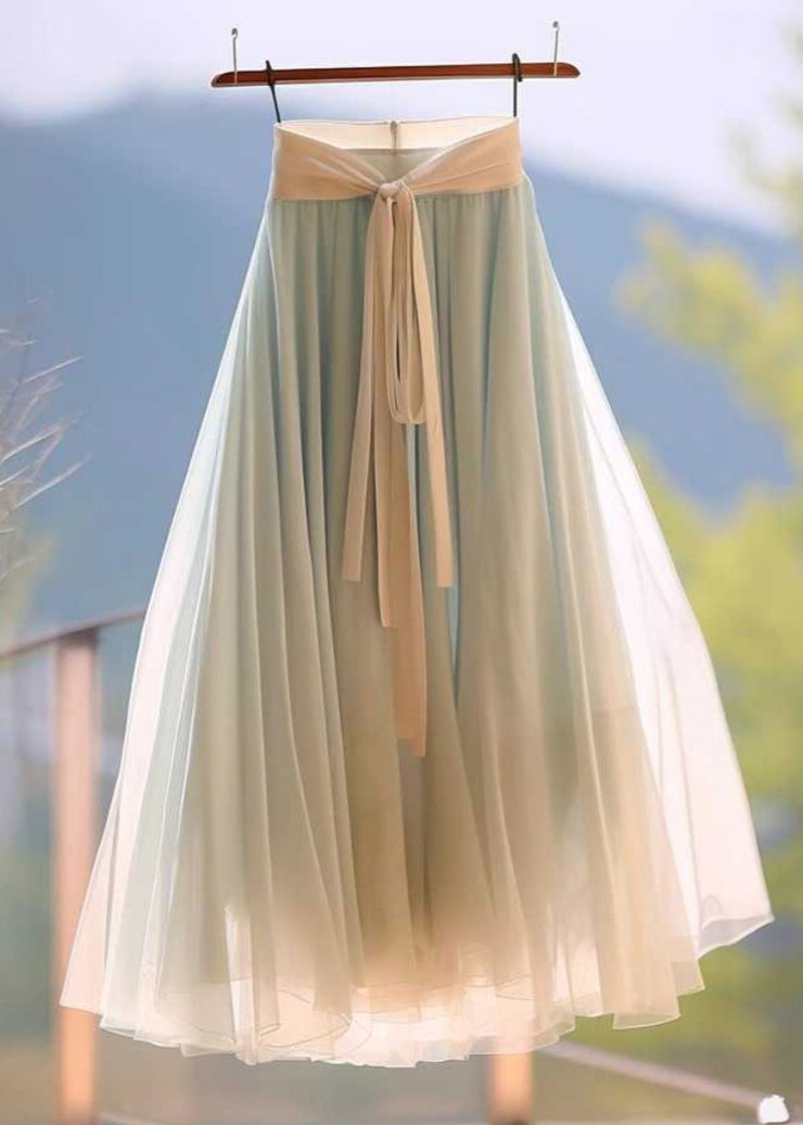 Simple Light Blue Wrinkled Lace Up Tulle Skirt Summer