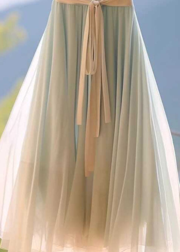 Simple Light Blue Wrinkled Lace Up Tulle Skirt Summer