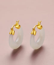 Simple Light Cyan Sterling Silver Overgild Jade Hoop Earrings