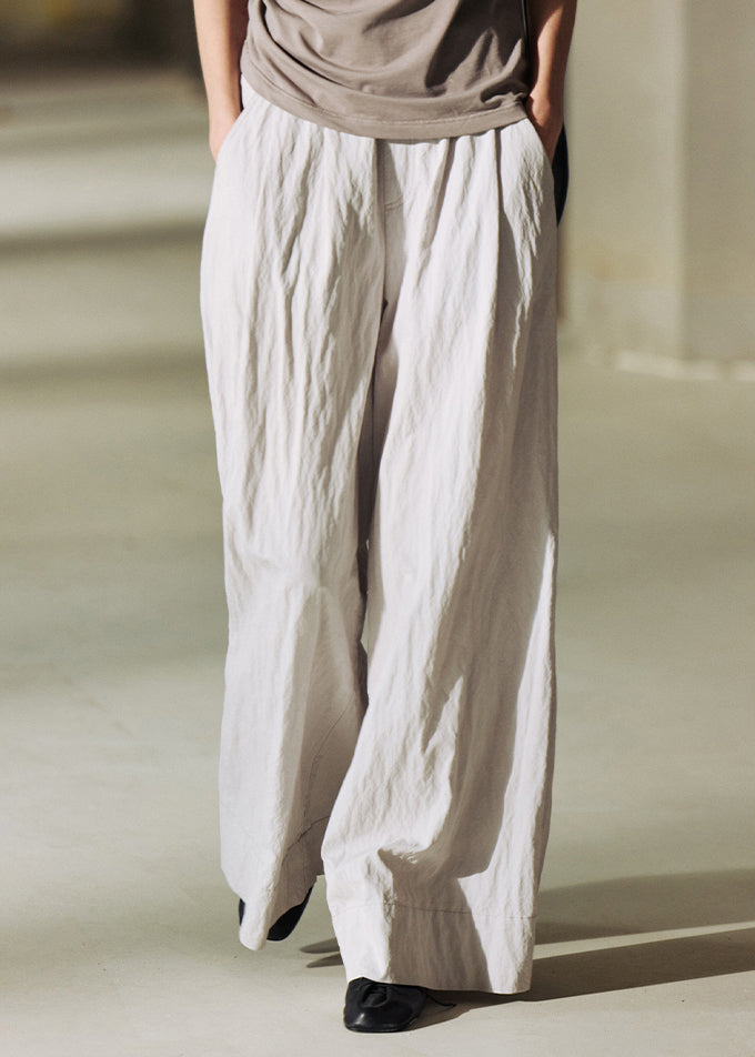 Simple Light Grey Pockets Elastic Waist Cotton Straight Pants Summer