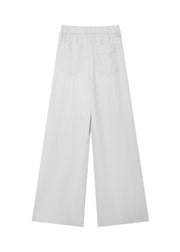 Simple Light Grey Pockets Elastic Waist Cotton Straight Pants Summer