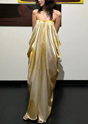 Simple Light Yellow Tie Dye Long Spaghetti Strap Dress Summe