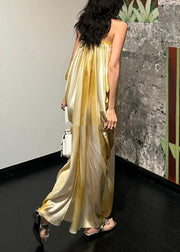 Simple Light Yellow Tie Dye Long Spaghetti Strap Dress Summe