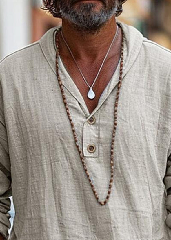 Simple Linen Button Solid Cotton Oversized Men T Shirts Fall