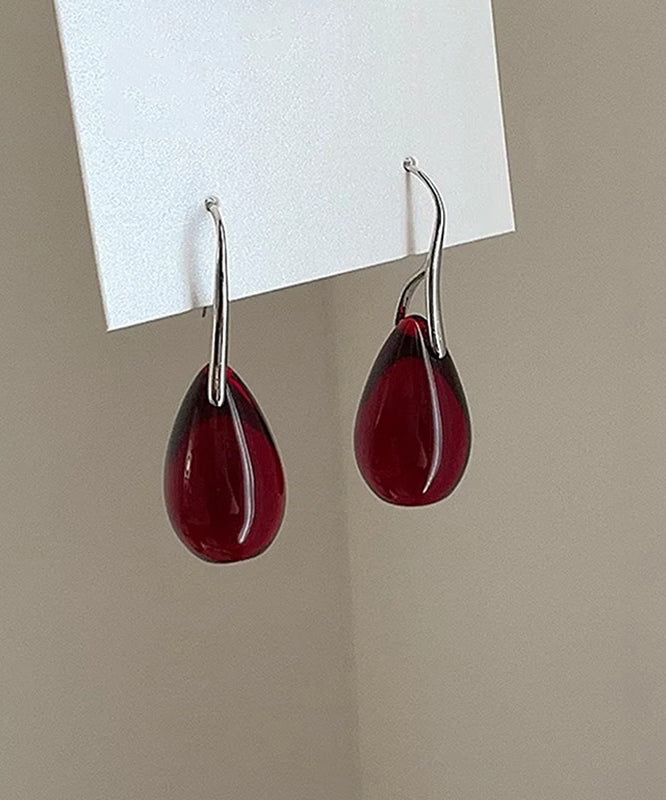 Simple Mulberry Copper Overgild Colored Glaze Water Drop Drop Earrings
