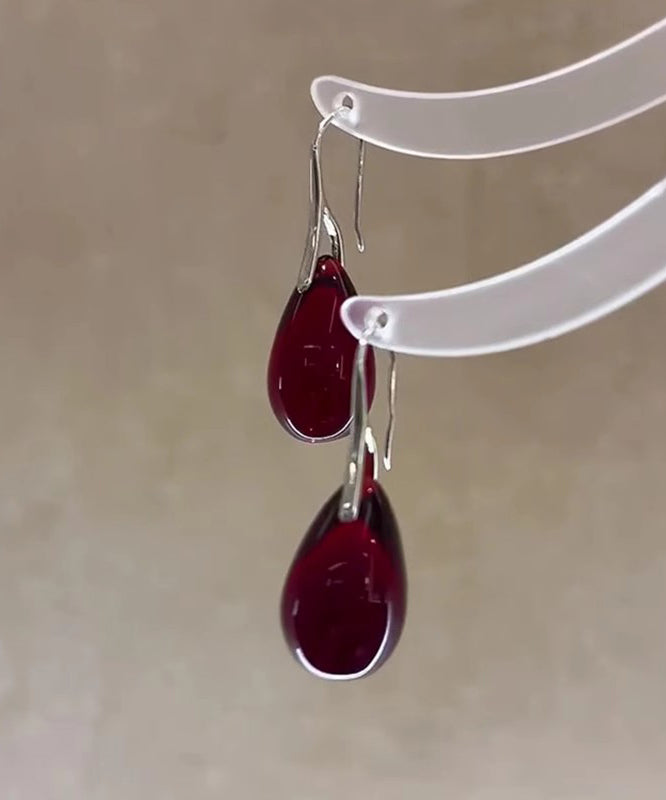 Simple Mulberry Copper Overgild Colored Glaze Water Drop Drop Earrings