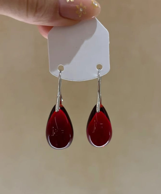 Simple Mulberry Copper Overgild Colored Glaze Water Drop Drop Earrings