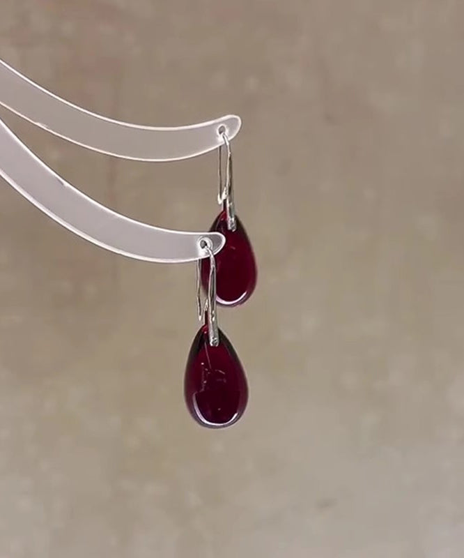 Simple Mulberry Copper Overgild Colored Glaze Water Drop Drop Earrings