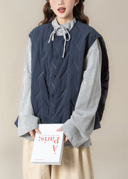 Simple Navy Button Pockets Cotton Filled Waistcoat Sleeveless
