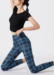 Simple Navy Plaid High Waist Capri Athletic Leggings