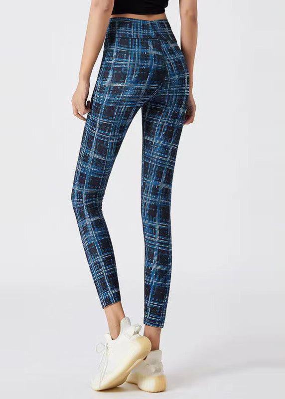 Simple Navy Plaid High Waist Capri Athletic Leggings