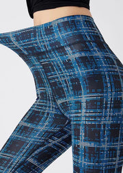 Simple Navy Plaid High Waist Capri Athletic Leggings