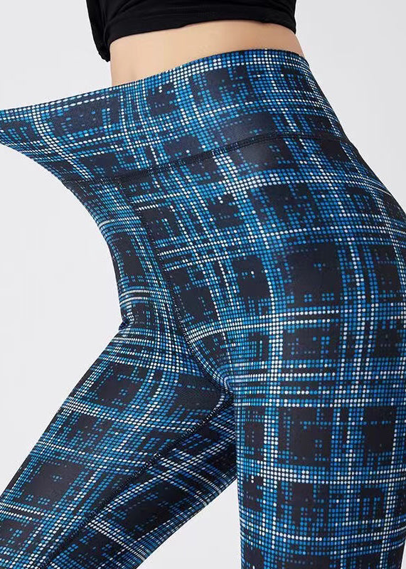 Simple Navy Plaid High Waist Capri Athletic Leggings