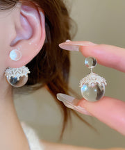 Simple Nude Copper Zircon Glass Bead Drop Earrings