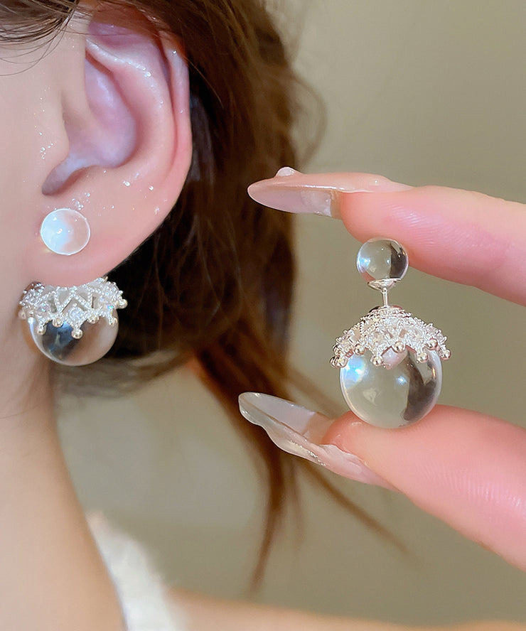 Simple Nude Copper Zircon Glass Bead Drop Earrings