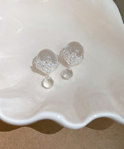 Simple Nude Copper Zircon Glass Bead Drop Earrings
