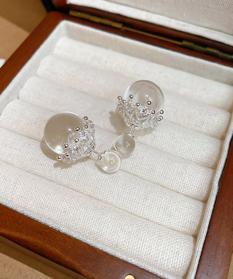Simple Nude Copper Zircon Glass Bead Drop Earrings