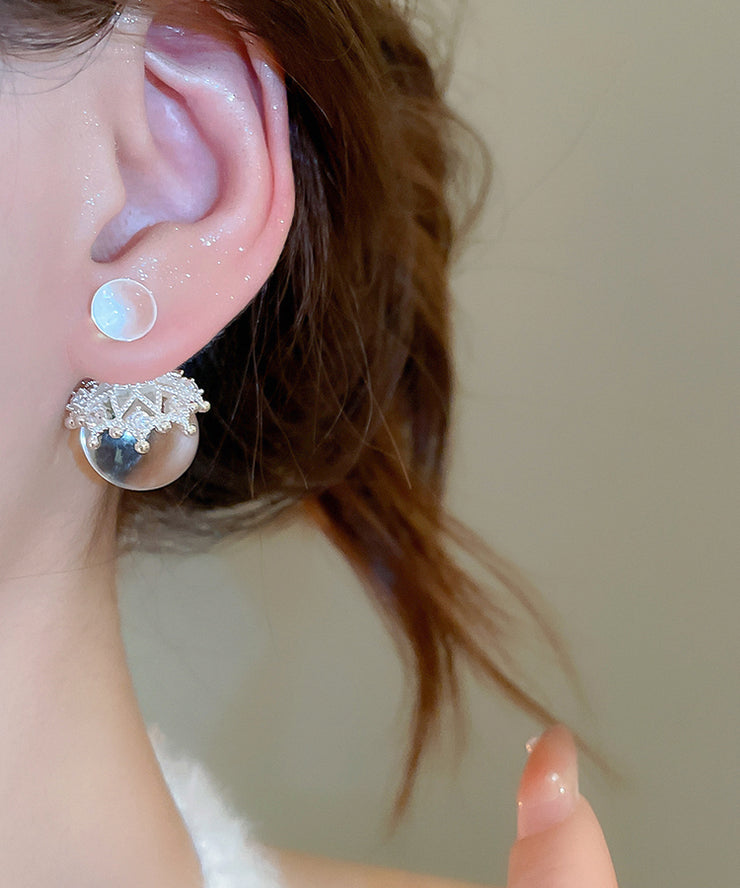 Simple Nude Copper Zircon Glass Bead Drop Earrings