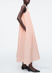 Simple Pink Oversized A Line Dress V Neck Sleeveless