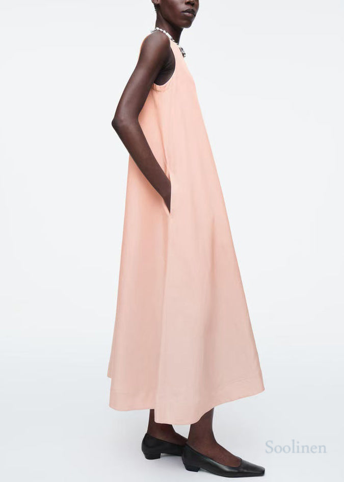 Simple Pink Oversized A Line Dress V Neck Sleeveless