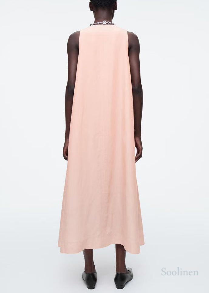 Simple Pink Oversized A Line Dress V Neck Sleeveless