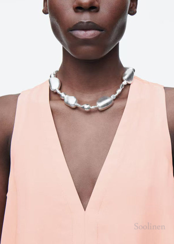 Simple Pink Oversized A Line Dress V Neck Sleeveless