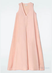 Simple Pink Oversized A Line Dress V Neck Sleeveless