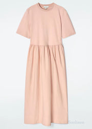 Simple Pink Silm Fit Cotton A Line Dress Summer