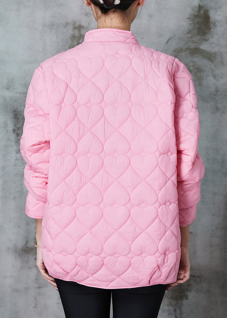 Simple Pink Stand Collar Fine Cotton Filled Parkas Spring