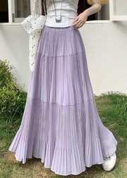 Simple Purple Wrinkled Elastic Waist Chiffon Skirt Summer