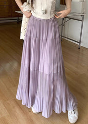 Simple Purple Wrinkled Elastic Waist Chiffon Skirt Summer