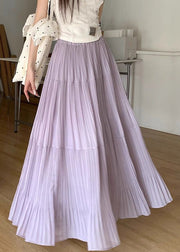 Simple Purple Wrinkled Elastic Waist Chiffon Skirt Summer