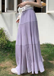 Simple Purple Wrinkled Elastic Waist Chiffon Skirt Summer