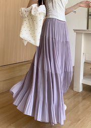 Simple Purple Wrinkled Elastic Waist Chiffon Skirt Summer