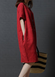 Simple Red Oversized Linen Mid Dress Summer