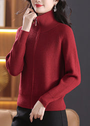 Simple Red Patchwork Solid Knitted Cotton Coats Lantern Sleeve