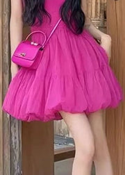 Simple Rose Cold Shoulder Solid Cotton Spaghetti Strap Dress Sleeveless